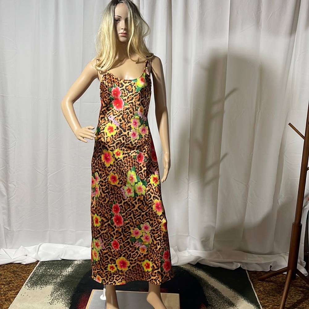 COLLUSION SATIN SLIP MAXI DRESS LEOPARD FLORAL PRINT